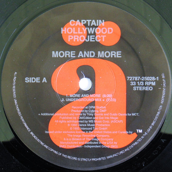 Captain Hollywood Project – More And More (Vinilo Usado)(VG+)