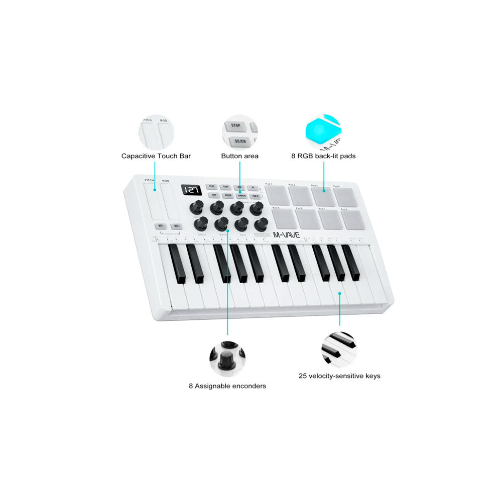 Controlador Teclado Midi  Bluetooth SMK 25 M-VAVE