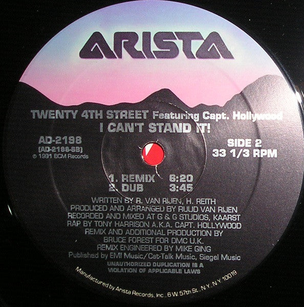 Twenty 4 Seven Feat. Capt. Hollywood - I Can't Stand It! Reacondicionado - Vinilo 12" (1990)