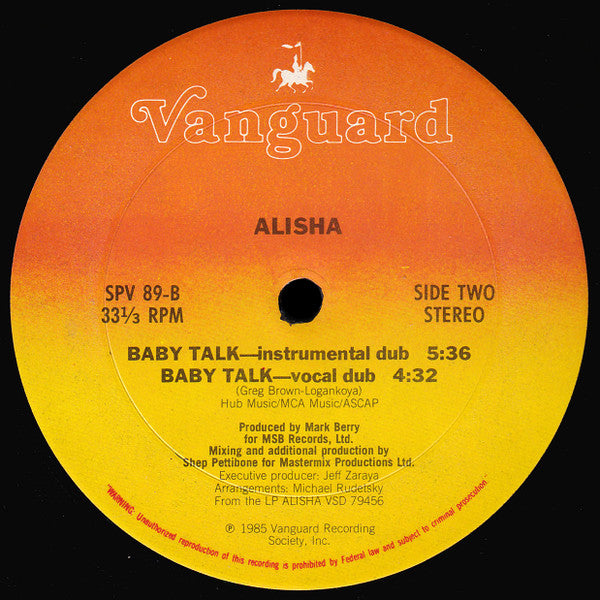 Alisha - Baby Talk Reacondicionado - Vinilo 12" (1985)