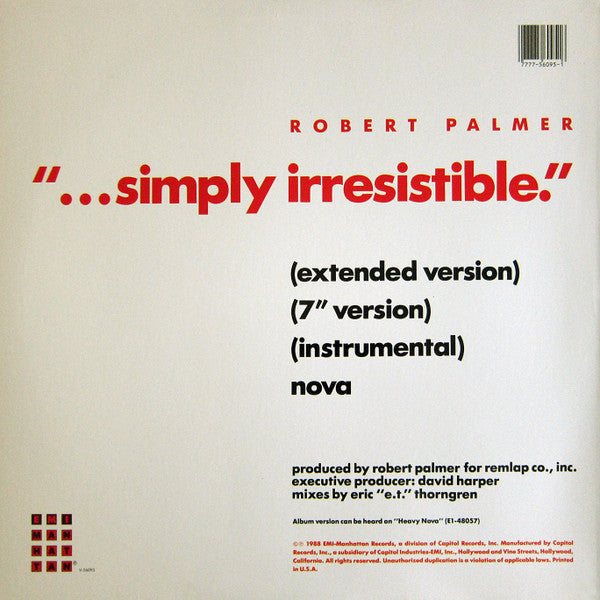 Robert Palmer - Simply Irresistible (Extended Version) - Vinilo 12" (US 1988) - Vinilo 12" Reacondicionado (Copia)