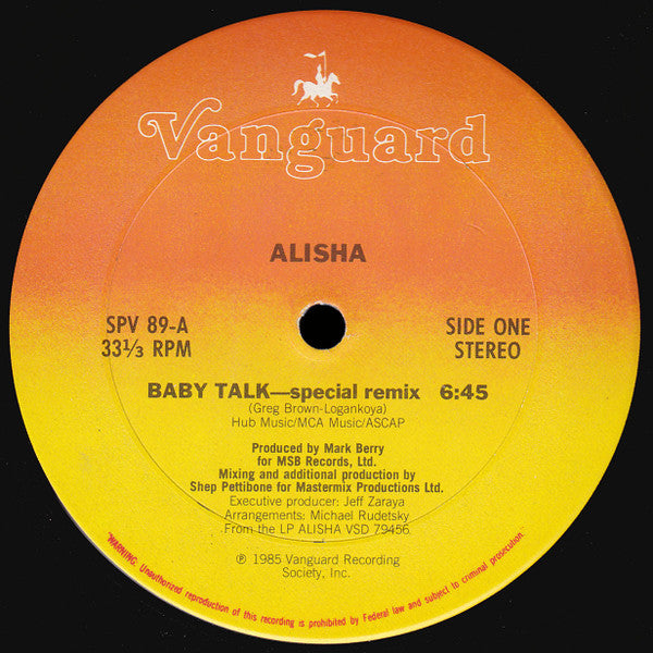 Alisha - Baby Talk Reacondicionado - Vinilo 12" (1985)