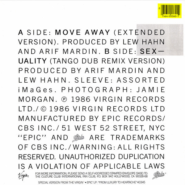 Culture Club - Move Away (Extended) - Vinilo 12" (US 1986) Reacondicionado