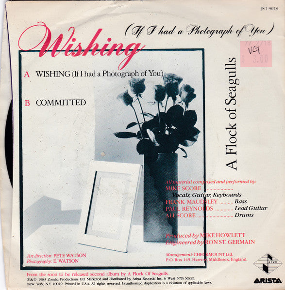 A Flock Of Seagulls - Wishing (If I Had A Photograph Of You) - Vinilo 7" 45 RPM Reacondicionado