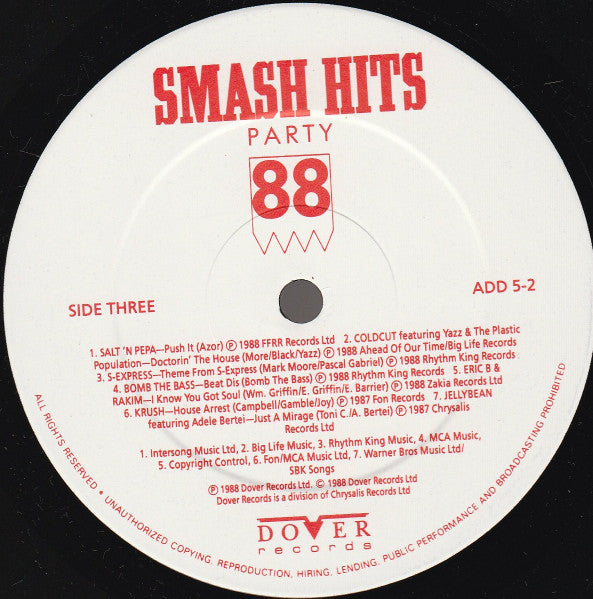 Various - Smash Hits Party 88 - 2xVinilo LP Compilation Reacondicionado
